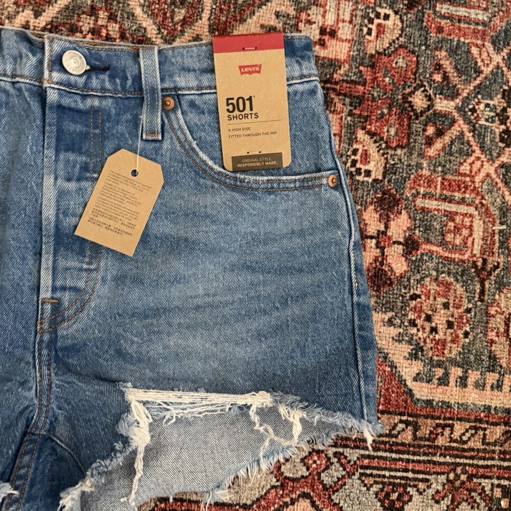 Levi’s 501 High Rise Women’s Shorts Size 28 Medium Wash Cut Off Blue Denim NWT - Picture 14 of 15